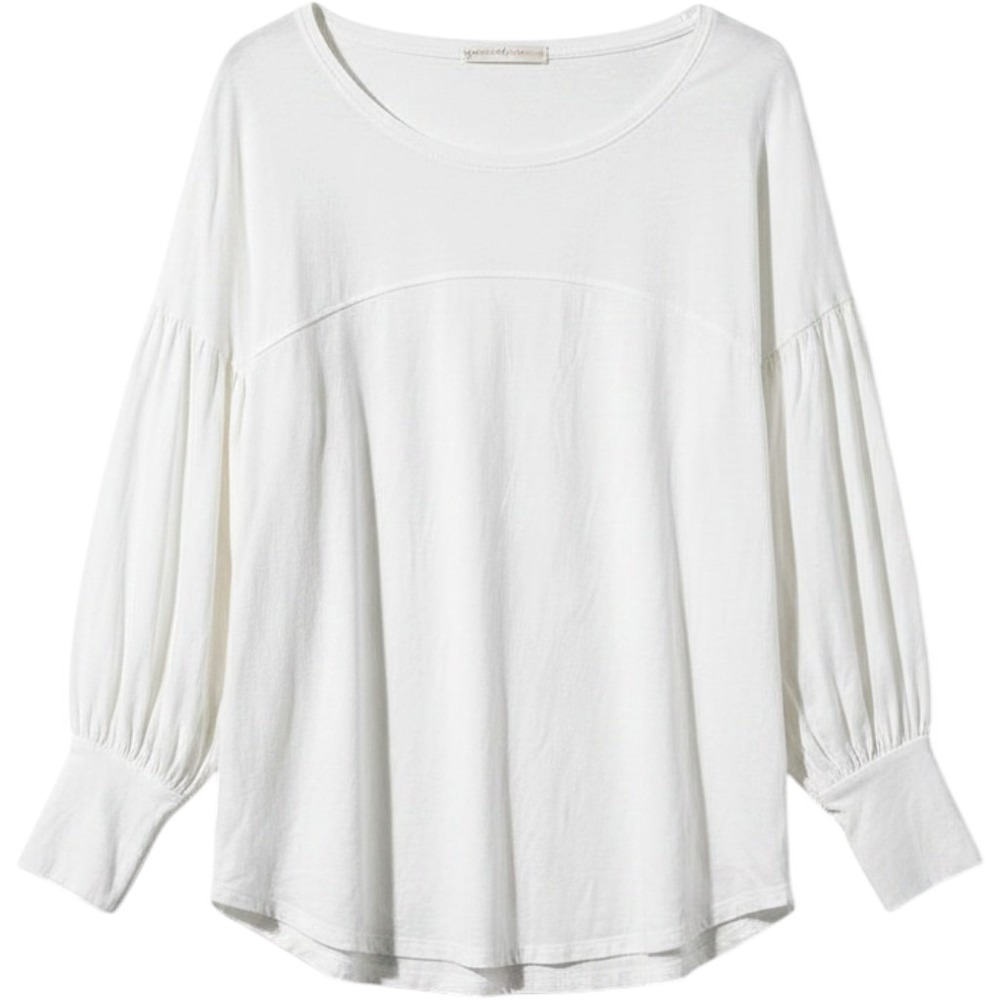 Peruvian Connection Cream‎ Pima cOTTON Top XL Lantern Sleeve Pleated Boho Minmal
